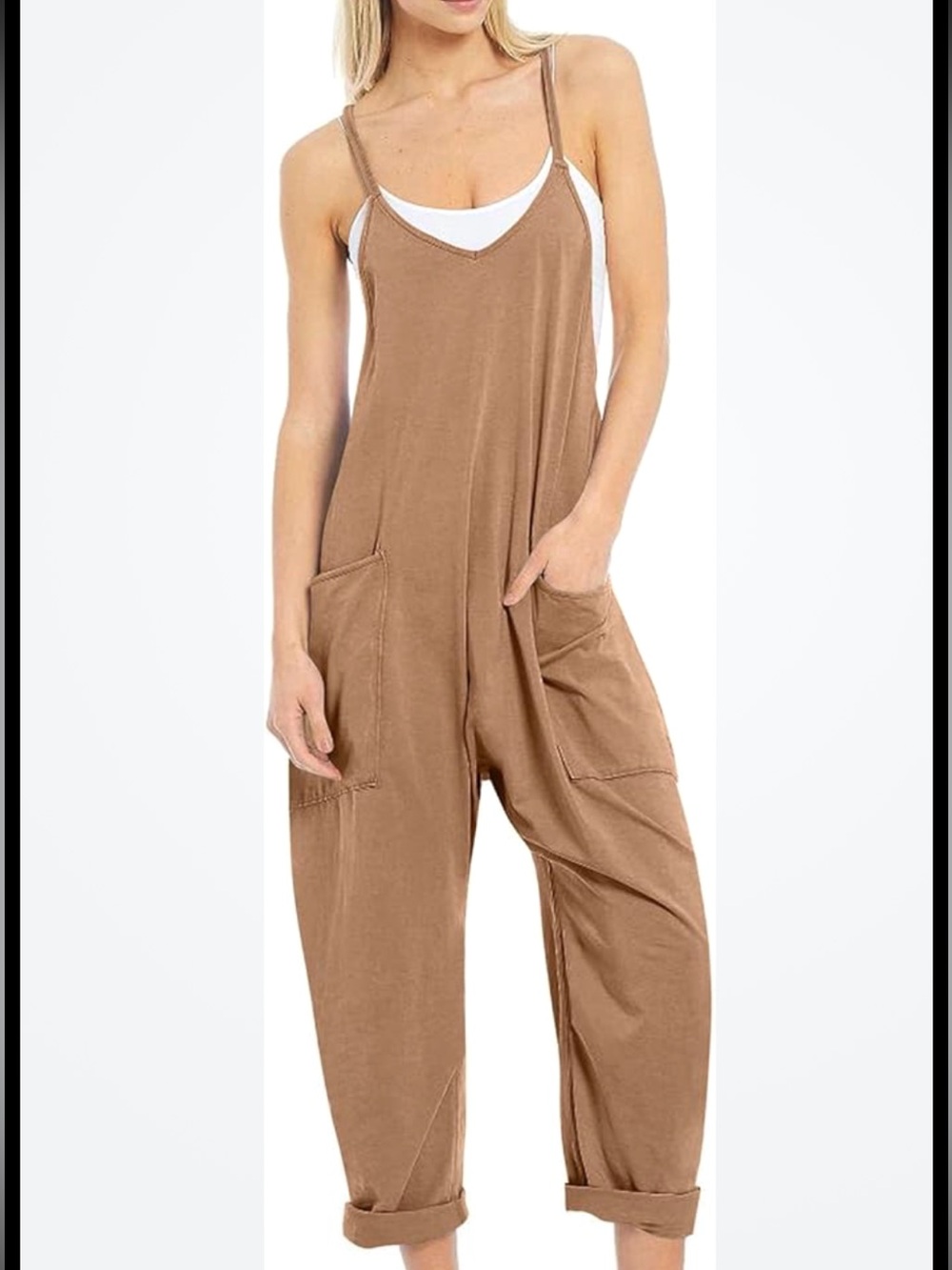 Stylish Tan Romper with adjustable straps